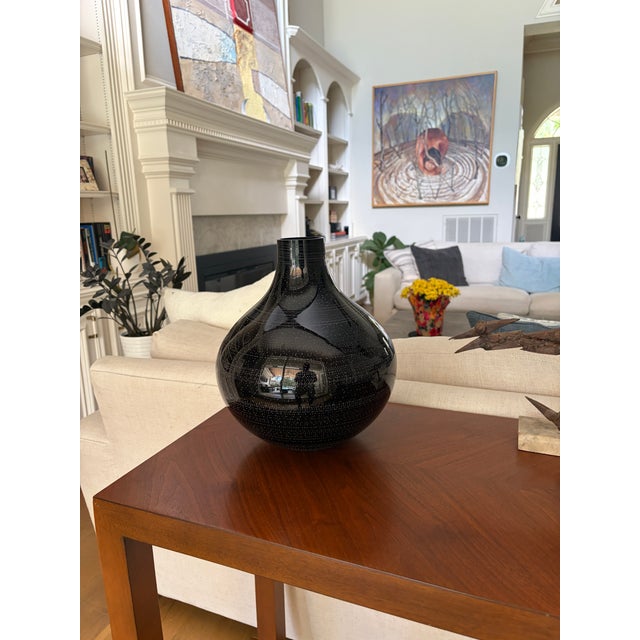 Signed Ingegerd Råman for Orrefors "Night & Day Limited 2" Black Art Glass Vase No. 12/200, 2004 For Sale - Image 10 of 11