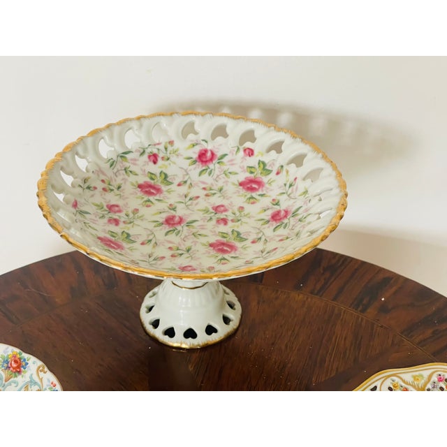 Limoges, France Antque Porcelain Cake Stand With Demitasse Plates Limoges France For Sale - Image 4 of 9