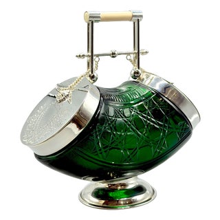 Emerald Green Cut Glass Biscuit Barrel from James Deakin & Sons, 1920 For Sale