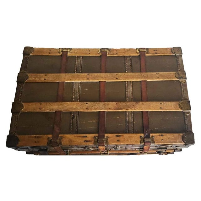 1910s Early 20th Century L. Goldsmith & Son "Never Break" Flat-Top Steamer Trunk For Sale - Image 5 of 9