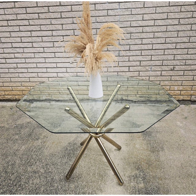 ✨ Vintage Brass & Glass Sculptural Dining / Accent Table ✨ Absolutely stunning vintage glass-top table featuring a...