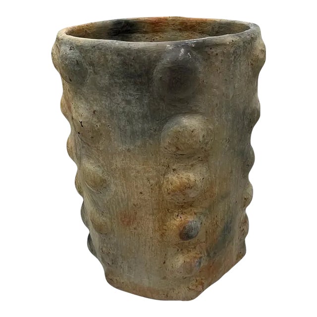 Sejnane Cylindrical Clay Bumpy Vessel - Light Large | Chairish