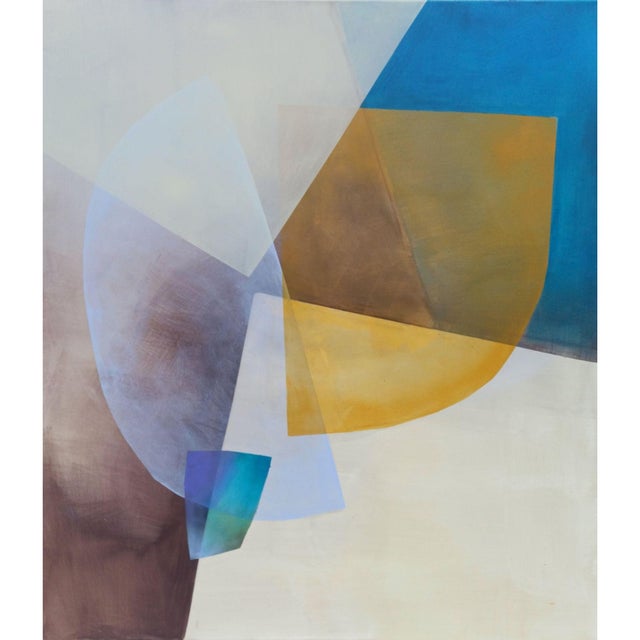 This abstract artwork masterfully combines geometric shapes with a subtle interplay of colors. Dominated by overlapping...