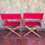 Red Vintage Gold Medal Walnut Directors Chairs X-Base a Pair New Covers For Sale - Image 8 of 12
