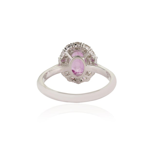 1.94ct Pink Sapphire Diamond Oval Engagement Ring for Her Size 4 in 18k Solid Gold For Sale - Image 9 of 16