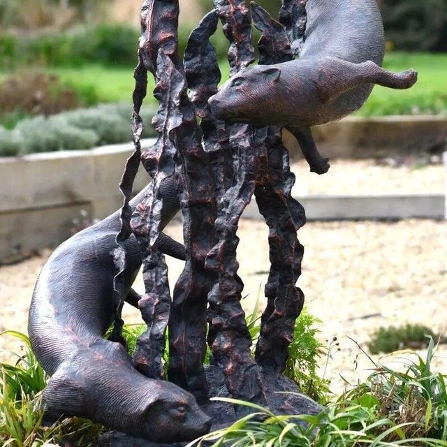 Bronzed Metal Swimming Otters in Kelp Garden Fountain Sculpture For Sale - Image 12 of 16