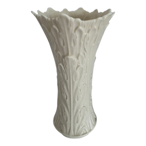 Vintage Lenox Ivory Porcelain Vase With Sculpted Foliate Relief, Usa Neoclassical Decor