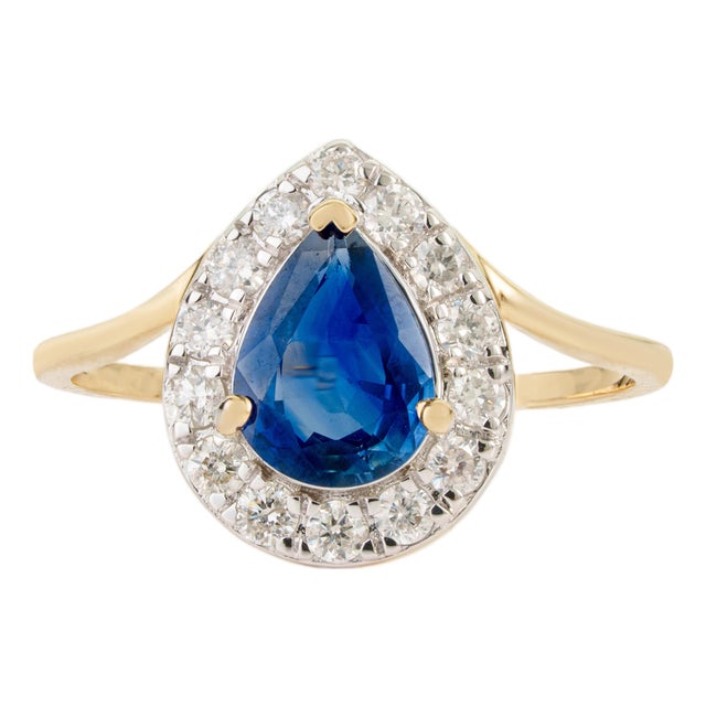 14k Two-Tone Gold 1.17ct Blue Sapphire & Diamond Vintage Ring Size 5.5 For Sale