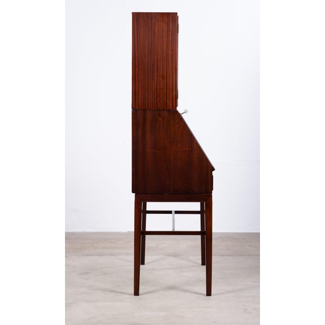 Vintage Mahogany Secretaire with Display Cabinet by Kai Winding for P. Jeppesen, 1950s For Sale - Image 9 of 15