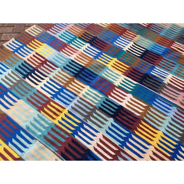 Blue Multi-Color Handwoven Vintage Kilim - 68" X 112" For Sale - Image 8 of 12