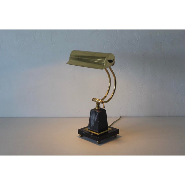 Vintage Brass Office Table Lamp Marble Base For Sale - Image 4 of 17