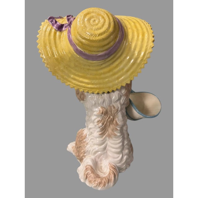 Ceramic Antique Victorian Porcelain 12.25" Figural Dog W Bonnet & Basket Statue Sculpture For Sale - Image 7 of 10