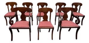 Late 20th Century Henkel Harris Empire Style Cherry & Upholstered Dining Chairs. Set Of. 8