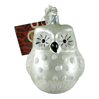 Neiman Marcus Blown Glass Snow Owl Christmas Ornament For Sale