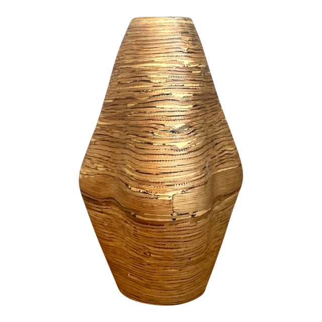 Vintage Textured Wood Decorative Vase For Sale