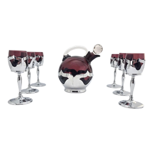 1930s Art Deco Farber Bros Amethyst Glass Decanter and Cordial Set 7.5" - Set of 7