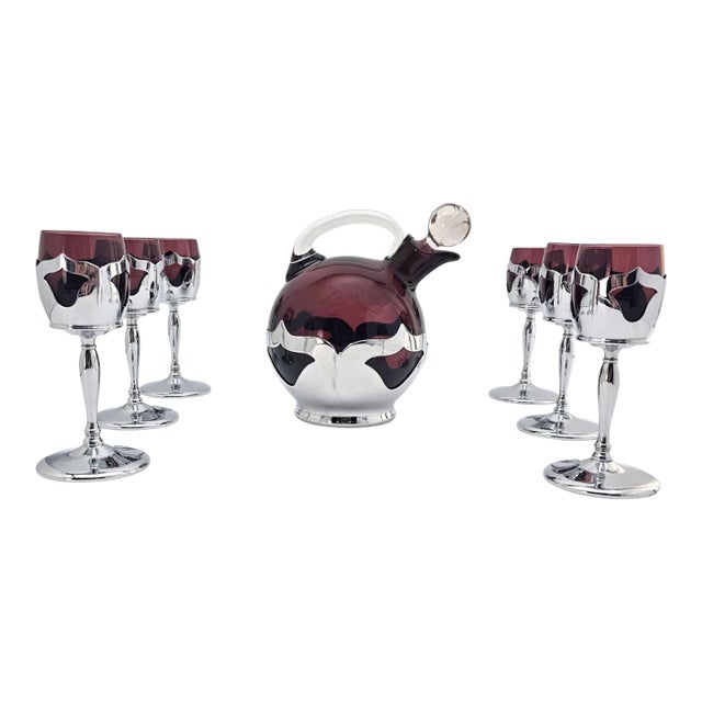 Art Deco Farber Bros Amethyst Glass Decanter and Cordial Set, 1930s, 7.5" For Sale