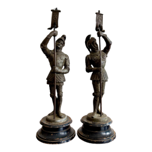 Vintage Bronze Soilder Statue - Set of 2