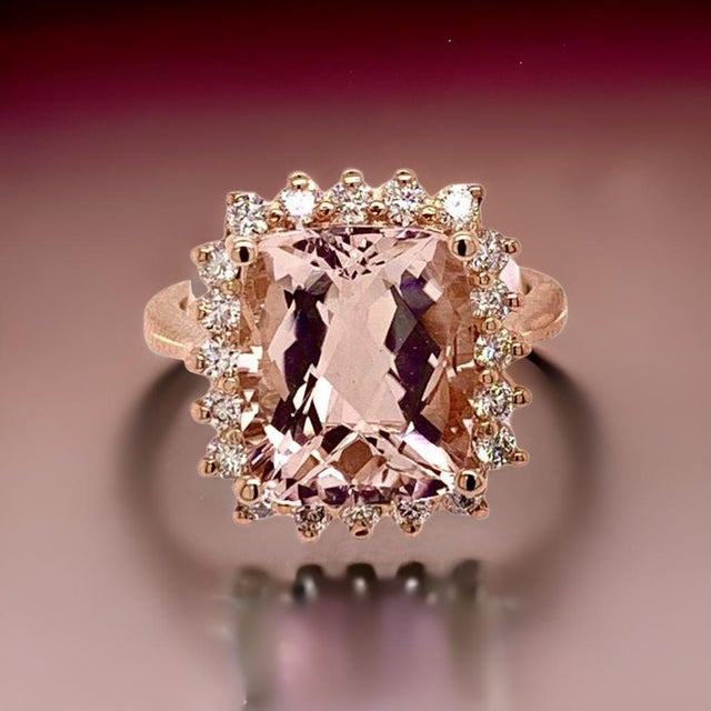 Rose Tourmaline Rubellite Diamond Ring 14k Rose Gold 7.45 TCW Certified, Size 6.5 For Sale - Image 8 of 17