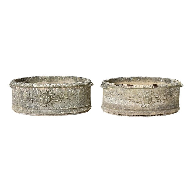 English English Pair of 1920s Oval Cast Stone Planters For Sale - Image 3 of 11