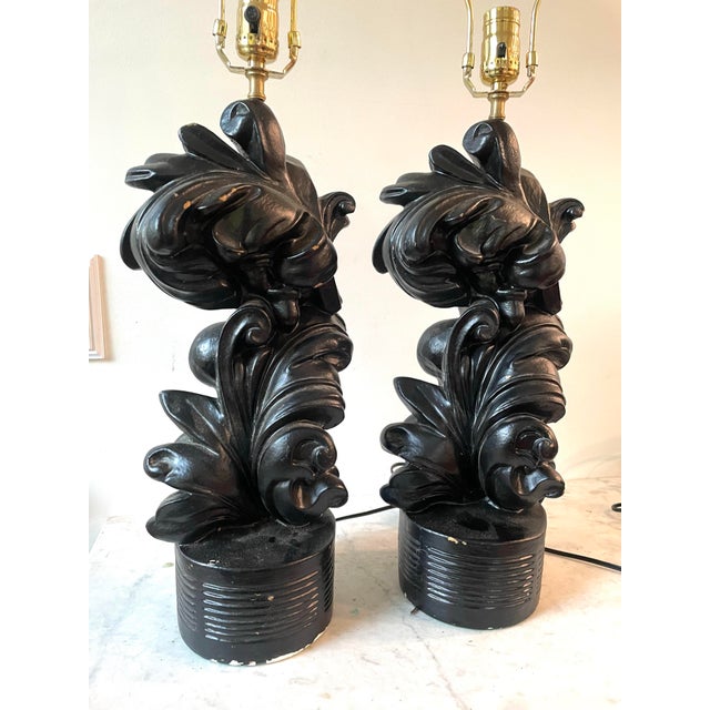 Mid-Century Modern Hollywood Regency Black Painted Plaster Lamps For Sale - Image 3 of 5