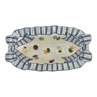 1994 Fitz and Floyd “Petits Vegs” Blue and White Celery Serving Dish For Sale