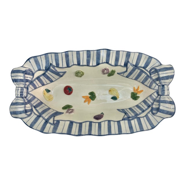 1994 Fitz and Floyd “Petits Vegs” Blue and White Celery Serving Dish For Sale