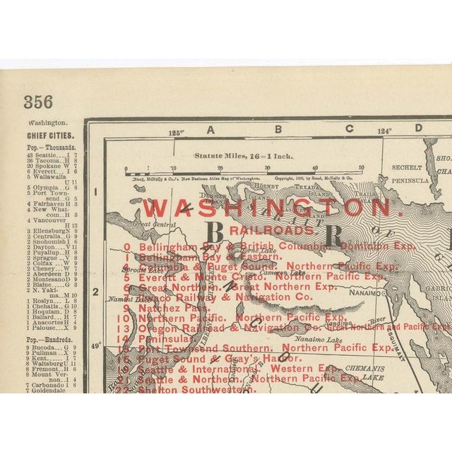 Antique Map of Washington State, The Evergreen State from Rand McNally, 1899 For Sale - Image 6 of 12