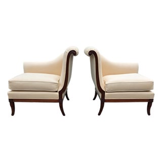 Pair of Federal Revival Mahogany Swan-Arm Armchairs With Neoclassical Rosette Details, Mid-20th Century For Sale
