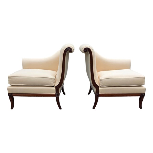 Pair of Federal Revival Mahogany Swan-Arm Armchairs With Neoclassical Rosette Details, Mid-20th Century For Sale