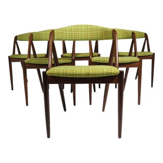 Mid 20th Century Kai Kristiansen Danish Dining Chairs in Original Fabric- Set of 6 For Sale