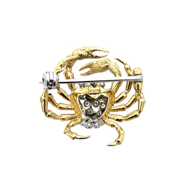Modern 18k Yellow & White Gold Diamond Crab Brooch Pin For Sale - Image 3 of 8