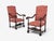 Baroque Style, Large Armchairs, Carved Wood, Red Damask, England, 1920s For Sale - Image 4 of 16