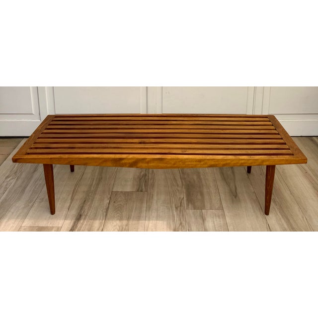 Mid-Century Modern Vintage Scandinavian Modern Slatted Wood Bench Made in Yugoslavia For Sale - Image 3 of 13