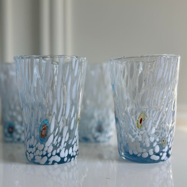 Contemporary White Cloud Murano Style Millefiori Drinking Glasses Tumblers - Set of 6 For Sale - Image 3 of 9