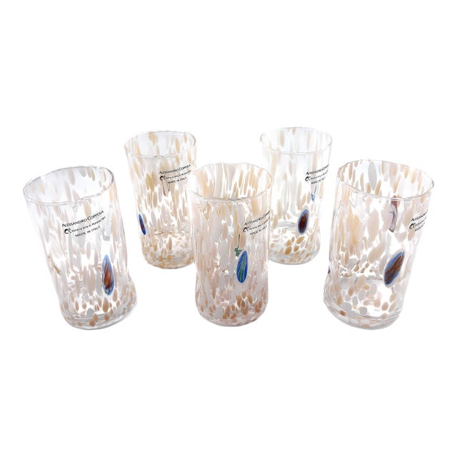 Hand Blown Alessandro Coppola Murano Art Glass Tumblers Handcrafted in Italy - Set of 5 For Sale