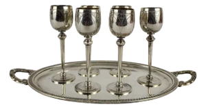 Art Nouveau Liquor Service in Silver Metal, 1890s, Set of 7