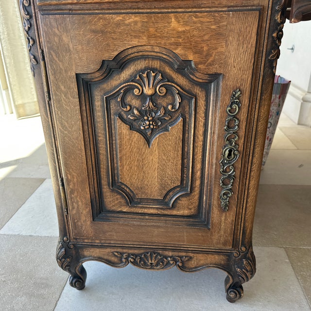 Burnt Umber Late 19th Century French Provincial Style Carved Oak Partners Desk For Sale - Image 8 of 10