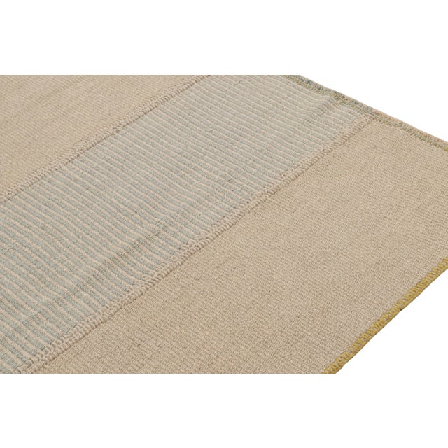 Rug & Kilim’s Contemporary Kilim in Beige, Blue & Gold Stripes For Sale In New York - Image 6 of 7