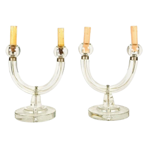 Vintage Italian Glass Candleholder Lamps, 1950s, Set of 2