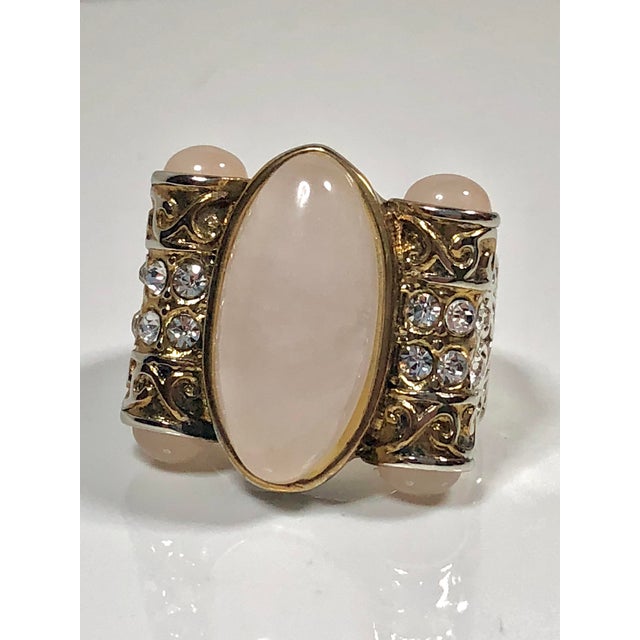 Tribal Vintage Rose Quartz and Crystal Tribal Cocktail Ring, Size 8.5 For Sale - Image 3 of 9