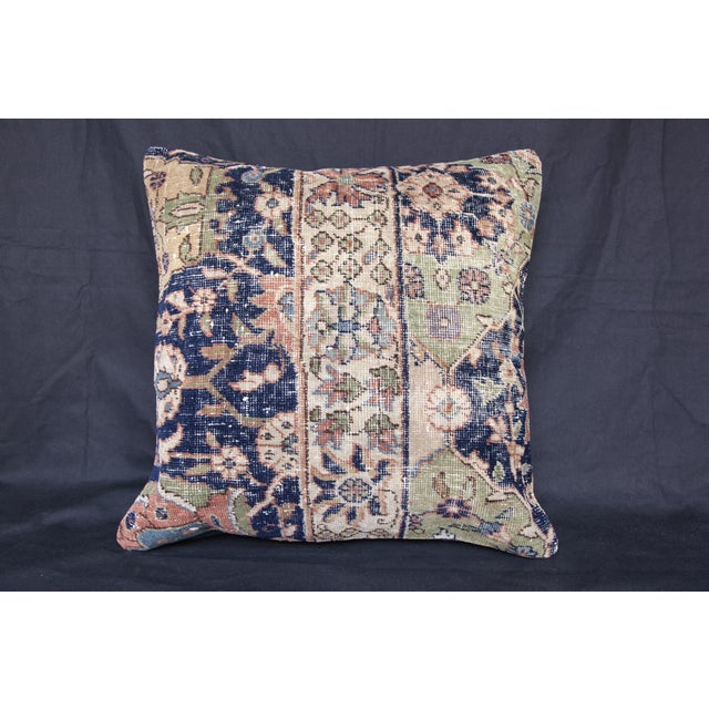 Late 20th Century Handwoven Navy Blue& Green Tone Rug Pillow Case -20'' X 20'' For Sale - Image 5 of 13