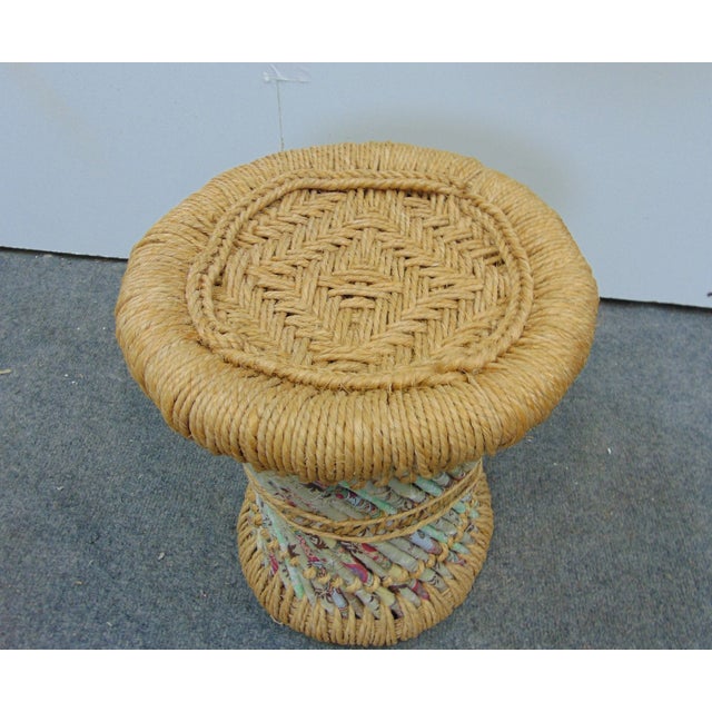 Mid-Century Modern Mid-Century Woven Rope & Fabric Stool For Sale - Image 3 of 5