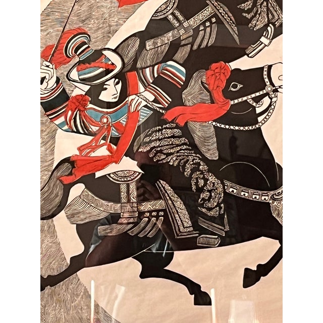 Chinese 1985 Niu Wen Signed Chinese Woodblock Print "Horse Racers" Limited Edition 4/50 Framed For Sale - Image 3 of 11