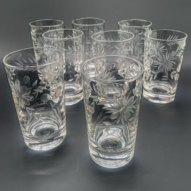 Federal Glass Vintage Federal Glass Floral Etched Barware Service for 8 - 32 Piece For Sale - Image 4 of 12