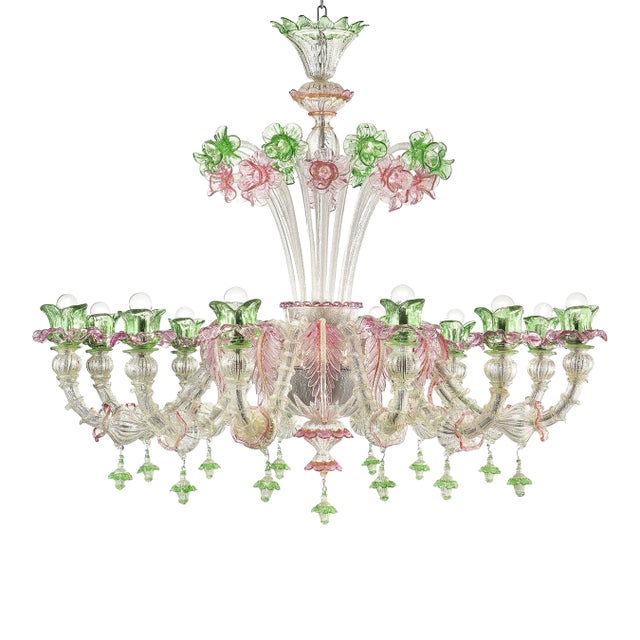 Venetian Floral "Cà Rezzonico" Murano Glass Chandelier With Silver Leaf For Sale