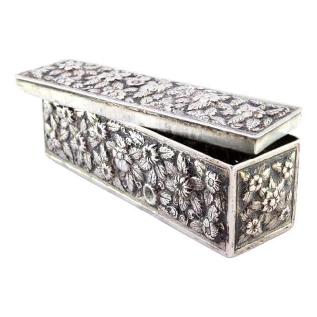 Rectangular Silver Box with Raised Floral Motifs For Sale