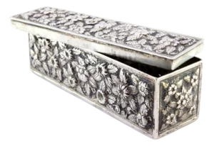 Rectangular Silver Box with Raised Floral Motifs