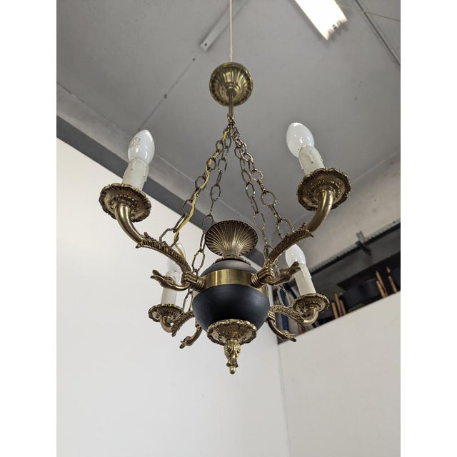 Empire Black and Gilt Chandelier, France For Sale - Image 6 of 7