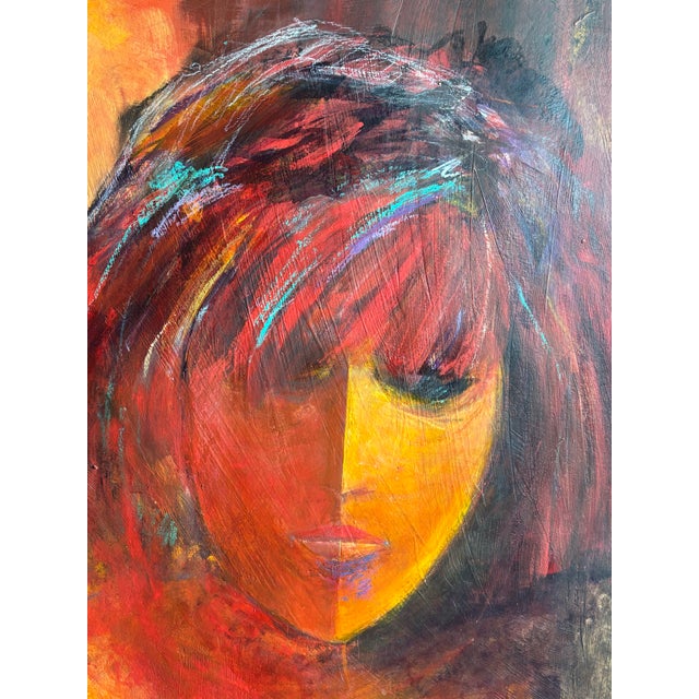 Mid-Century Modern Vintage 1977 Cubist Portrait Painting of Woman - Signed Abstract Figurative For Sale - Image 3 of 9